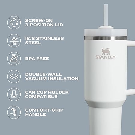 Stanley Quencher H2.0 Tumbler with Handle and Straw 30 oz | Flowstate 3-Position Lid | Cup Holder Compatible for Travel | Insulated Stainless Steel Cup | BPA-Free | Cherry Blossom
